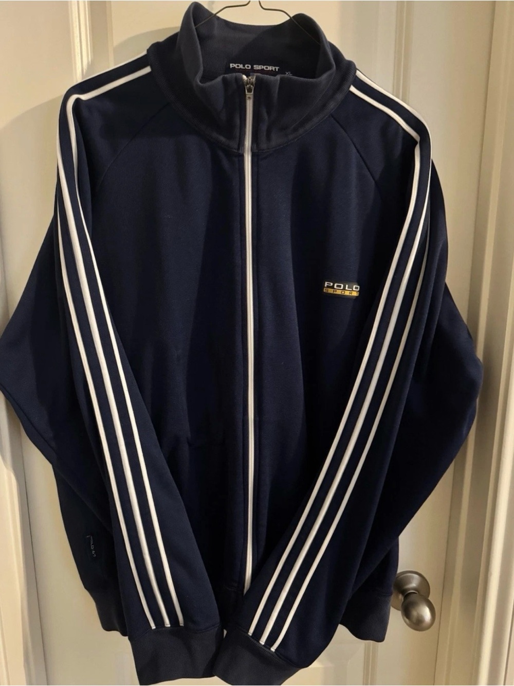Polo by Ralph Lauren Men's Navy Track Jacket with White Stripes